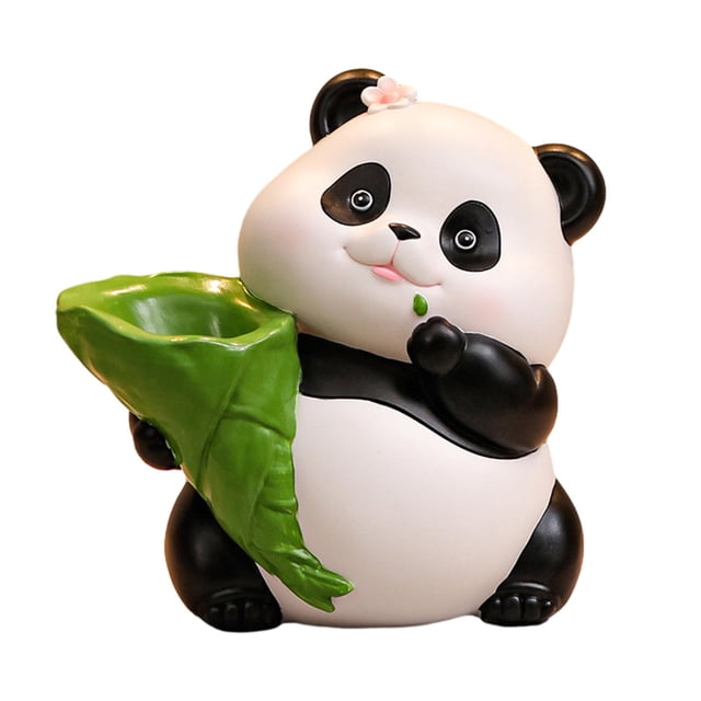 Figura de panda en maceta, adorno decorativo creativo de escritorio, arreglo floral Negro