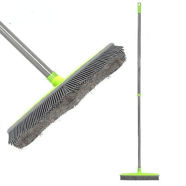 Escoba de empuje con mango largo, cerdas de goma, escoba barredora, escoba para Gato, pelo de perro, alfombra, azulejos de madera dura, ventanas, limpieza, resistente al agua