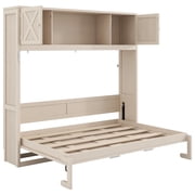 Mintazer Full Size Murphy Wall Bed with Storage Cabinets, Folding Bed for Guest Room Home Office, Beige