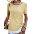 thumbnail image 2 of HAPIMO Women's Trendy Loose Tops Eyelet Dressy Tunic for Teen Girls Solid Color Drawstring Summer Short Sleeve Square Neck Pullover Elegant Casual Blouses Yellow XXL, 2 of 6
