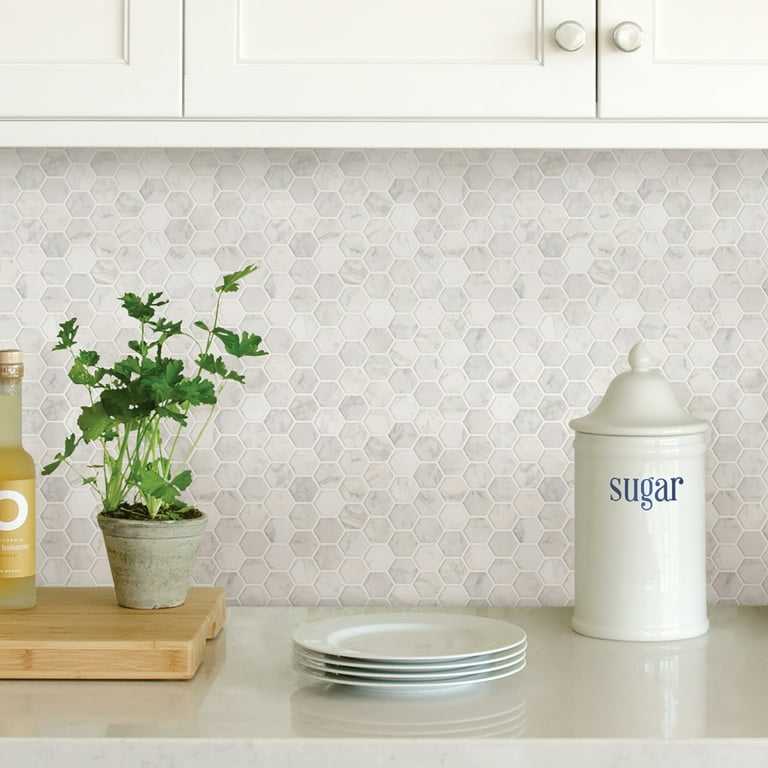 InHome Hexagon Marble 10 in. x 10 in. Peel and Stick Resin Backsplash Tiles (4-Pack) InHome Hexagon Marble 10 in. x 10 in. Peel and Stick Resin Backsplash Tiles (4-Pack)
