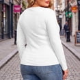 thumbnail image 5 of Lirrtw Women's Plus Size Long Sleeve Shirts Slim Fit V Neck Thermal Tight Tees Solid Color Basic Undershirt Fall Winter Base Layer(White,X-Large), 5 of 7