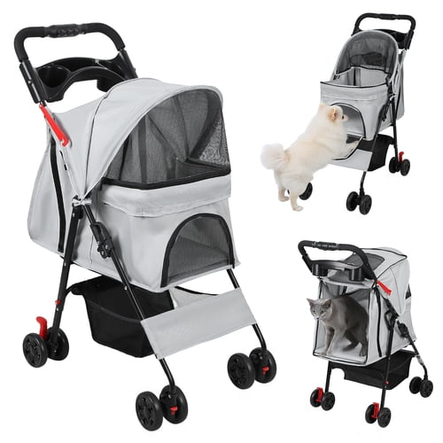 ziertyon Pet Strollers with Reversible Handle for Small Medium Dogs with Mesh Windows, Removable Liner (Grey)
