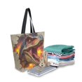 thumbnail image 2 of Canvas Tote Bag Large Canvas Bag 13.5x5.1x15 Inch Shopping Canvas Bag Suitable For Outing Shopping Travel Out Of Large Capacity Storage Dinosaur Icon Design, 2 of 9