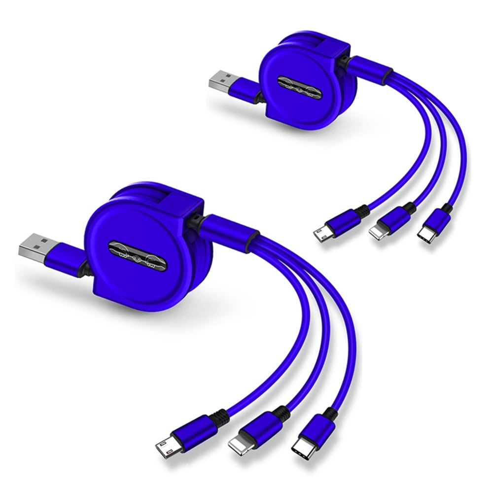 Night Stars Multiple 3 in 1 USB Fast Charging Cable Retractable Micro USB Type C Multi Charger Cord Connectors Compatible with Cell Phones Tablets Universal Use 