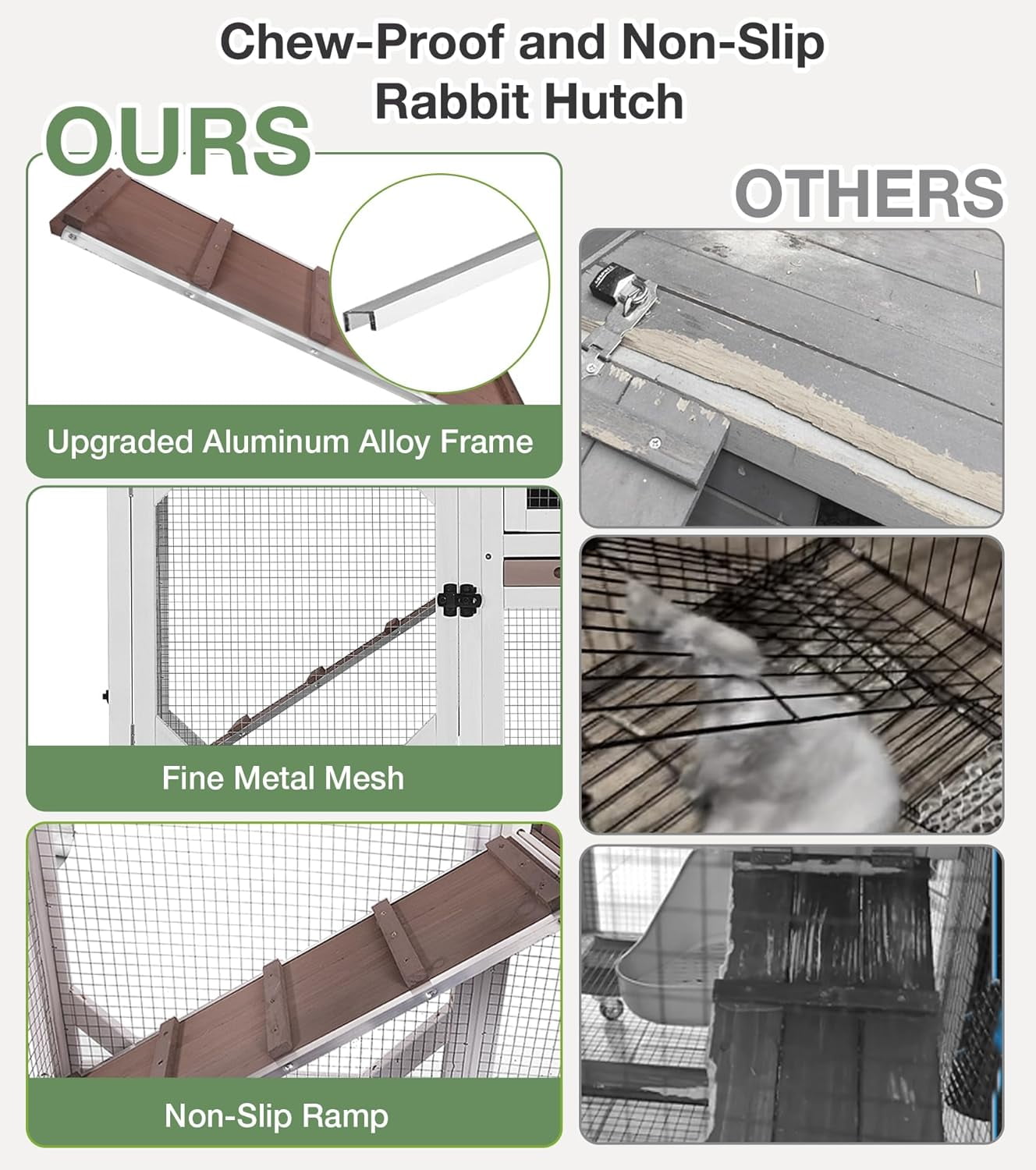 MEDEHOO Rabbit Hutch 2-Story Wooden Bunny Cage with 2 Leak-Proof Sliding Trays, Chew-Proof Metal Mesh, Rainproof Cover, Indoor & Outdoor Guinea Pig House with Wheels - Brown