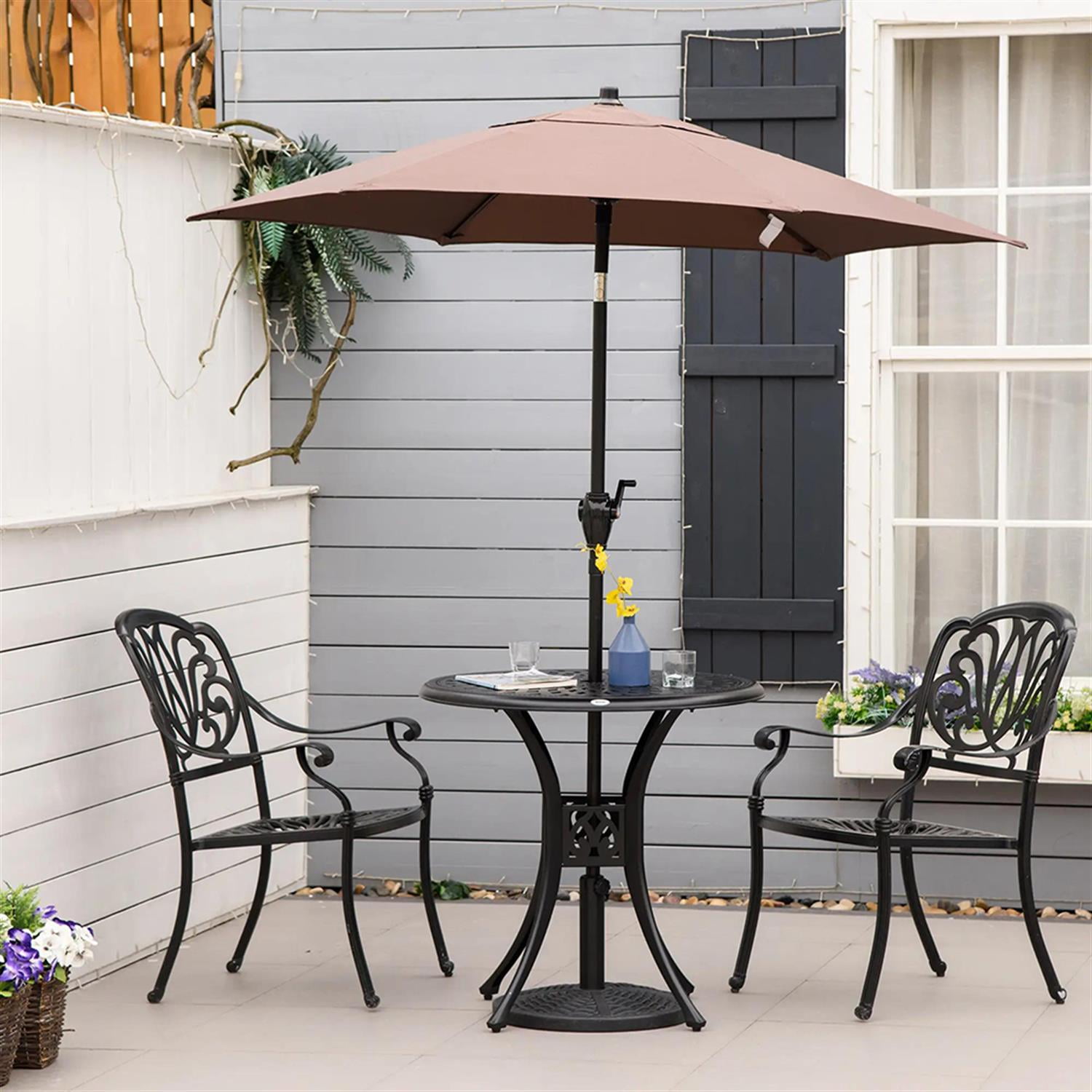 Demi Bonn 30" Outdoor Bistro Tables with Umbrella Hole, Antique Cast Aluminum Round Tempered Glass Metal Table for Backyard, Lawn, Balcony, Porch, Black