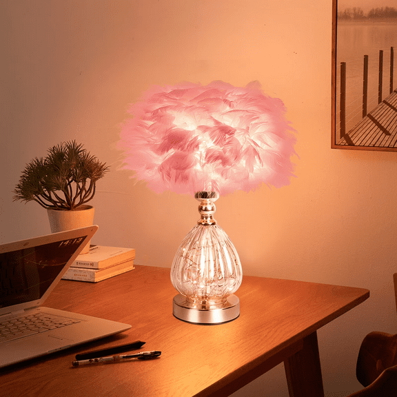 Feather Table Lamp: Golden Base   2700K Warm Glow (Anti-Shed)