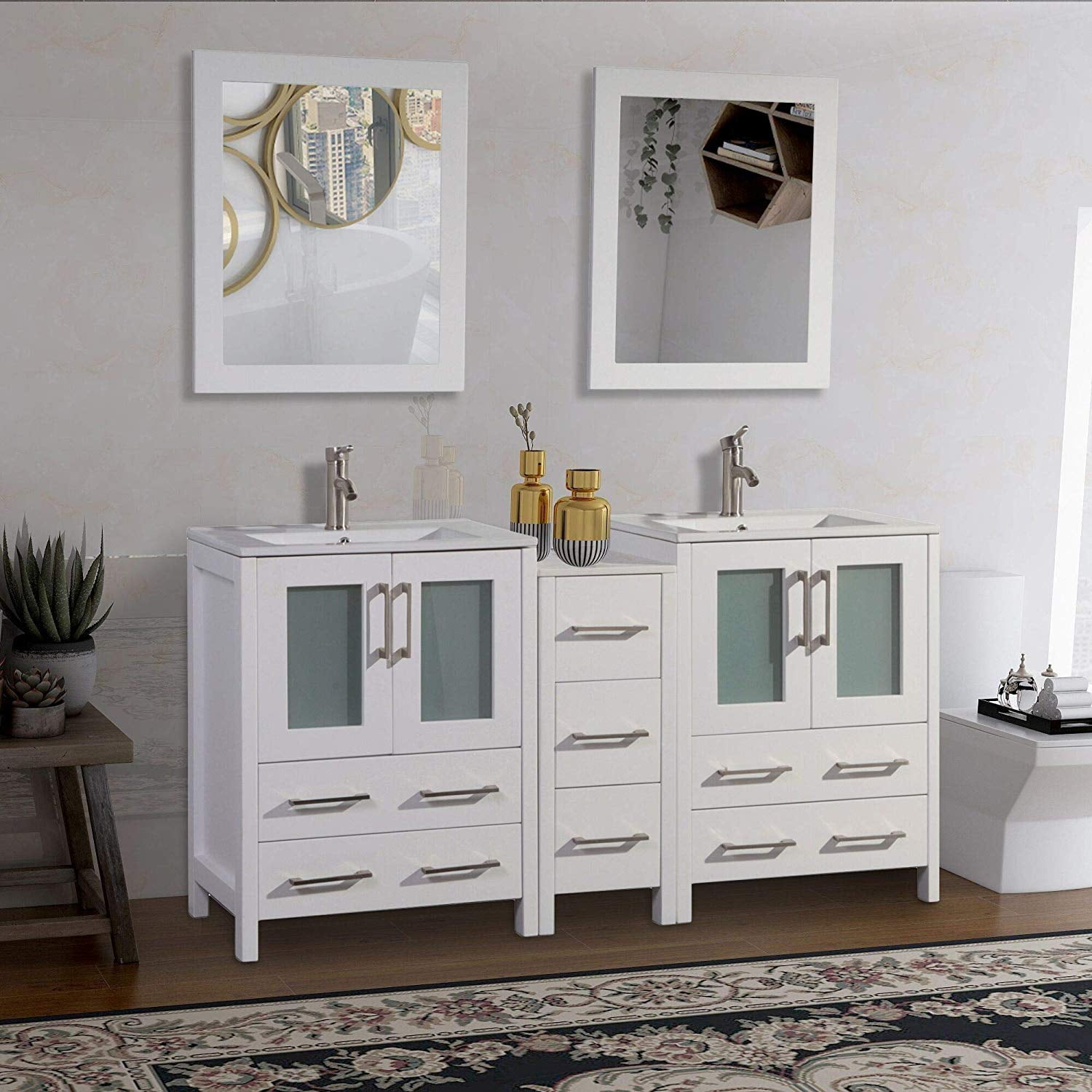 Vanity Art 72" Double Sink Bathroom Vanity Combo Set - Modern Storage ...