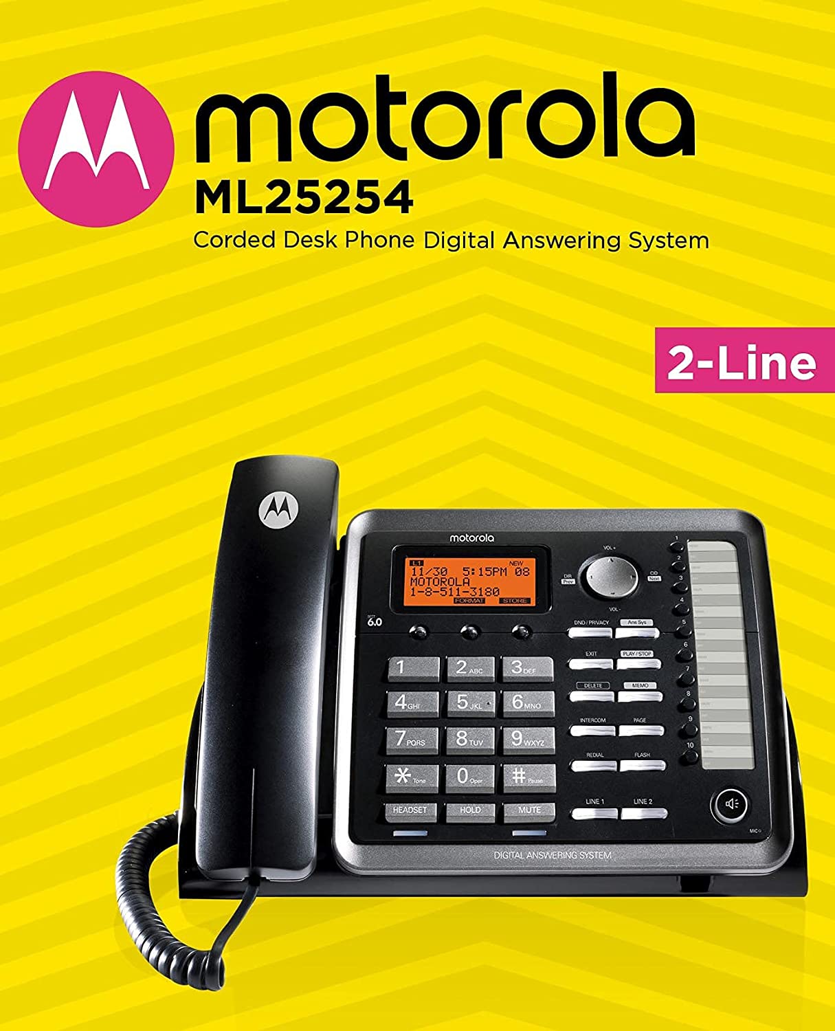 Motorola ML25254 Corded 2-Line Business Phone with 3x Cordless Handsets, 10' Cat5e Cable, 6 AAA Batteries - image 2 of 7