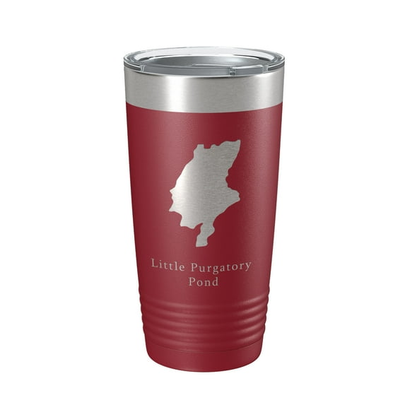 Little Purgatory Pond Tumbler Lake Map Travel Mug Insulated Laser Engraved Coffee Cup Maine 20 oz Maroon