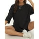 thumbnail image 3 of Conjunto Minimalista De Dos Piezas Acanalado Sólido, Blusas Con Cuello Redondo Y Hombros Caídos Y Conjuntos De Pantalones Cortos Delgados, Ropa De Mujer, 3 of 4
