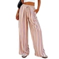 thumbnail image 2 of Mifsaly Womens Lounge Pants Colorful Striped Casual Palazzo Trousers High Waist Drawstring Elastic Waist Summer Beach Flowy Lounge Pants with Pockets Khaki,XXL, 2 of 6