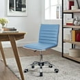 thumbnail image 6 of XiHuaZhaoChen Modern Adjustable Low Back Armless Ribbed Task Chair Office Chair Desk Chair, Vanity Chair Swivel Rolling Leather Computer Chairs Conference Chair (Light Blue), 6 of 7