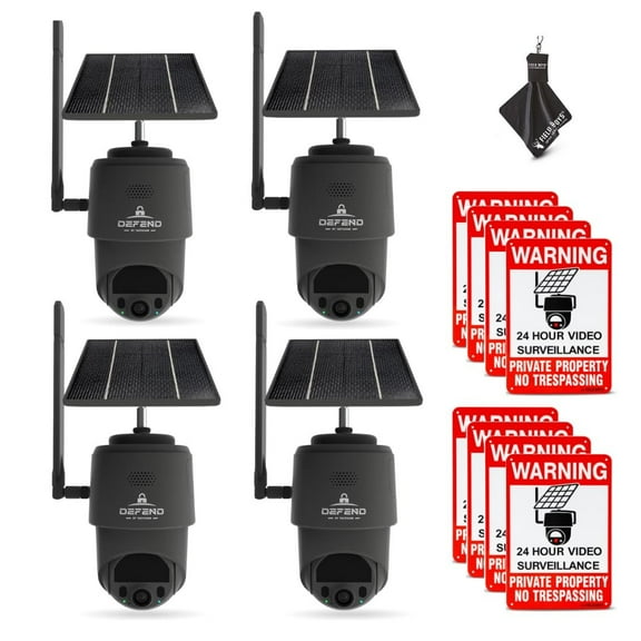 TACTACAM Defend 360 Cellular Security Camera, 4K Photos, 1080p Video, Solar   Rechargeable Battery, 360 Pan/Tilt/Zoom, LTE Cellular, Motion Alerts, Weather Resistant Includes Warning Signs 4PK