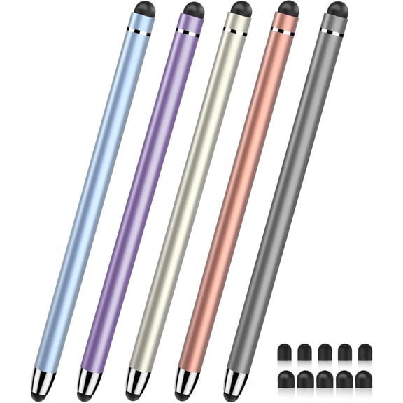MEKO Stylus Pen for iPad iPhone Samsung Tablet, with 2 Tip Sizes, High Sensitivity Soft Rubber Tips, 5 Stylus Pens 10 Replacement Tips