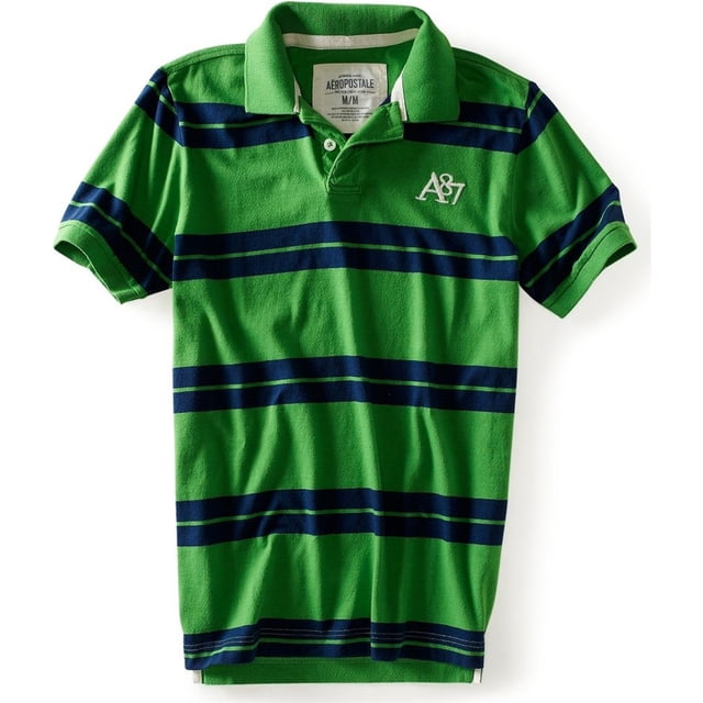 Aeropostale Mens Stripe A87 Rugby Polo Shirt, Verde, XS