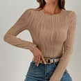 thumbnail image 6 of Women Long Sleeve Round-Neck Blouses Shirts Casual Textured Slim - Fitting Fashion Stretch Knit Top Outfits Fall Clothes Basic Winter Clothing, 6 of 6
