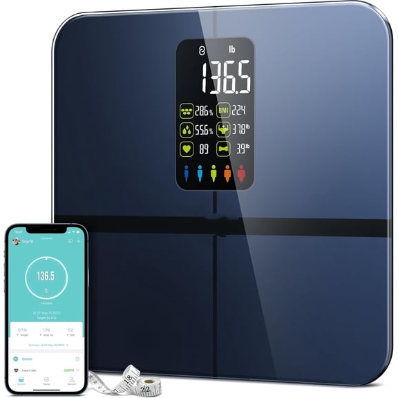 Body Fat Scale, Posture Extra Large Display Digital Bathroom Wireless Weight Scale Composition Analyzer with Heart Rate Heart Index & Body Shape Index with Free APP 400Lb Black