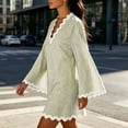 thumbnail image 7 of XuJwPNcy Womens Summer Dresses Long Sleeve Ruffle Hem Mini Dress V Neck Striped Loose Dresses Fashion Casual Outfits, 7 of 7