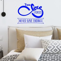 VWAQ True Love Stories Never Have Endings Wall Decal Romantic Wall Decor - 18"H X 23"W BLUE