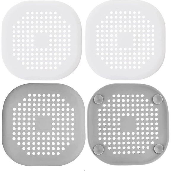 4 Pack Hair Catcher, Square Drain Cover for Shower, Drain Protection Flat Strainer Stopper, Silicone Hair Stopper with 4 Suction Cups, Square Drain Stopper Protector Clog for Tub, Kitchen, Bathroom