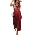 thumbnail image 2 of Red Paillette Sequin Print Womens Night Club Maxi Dress V Neck Sleeveless Bohemia Long Dresses, 2 of 9