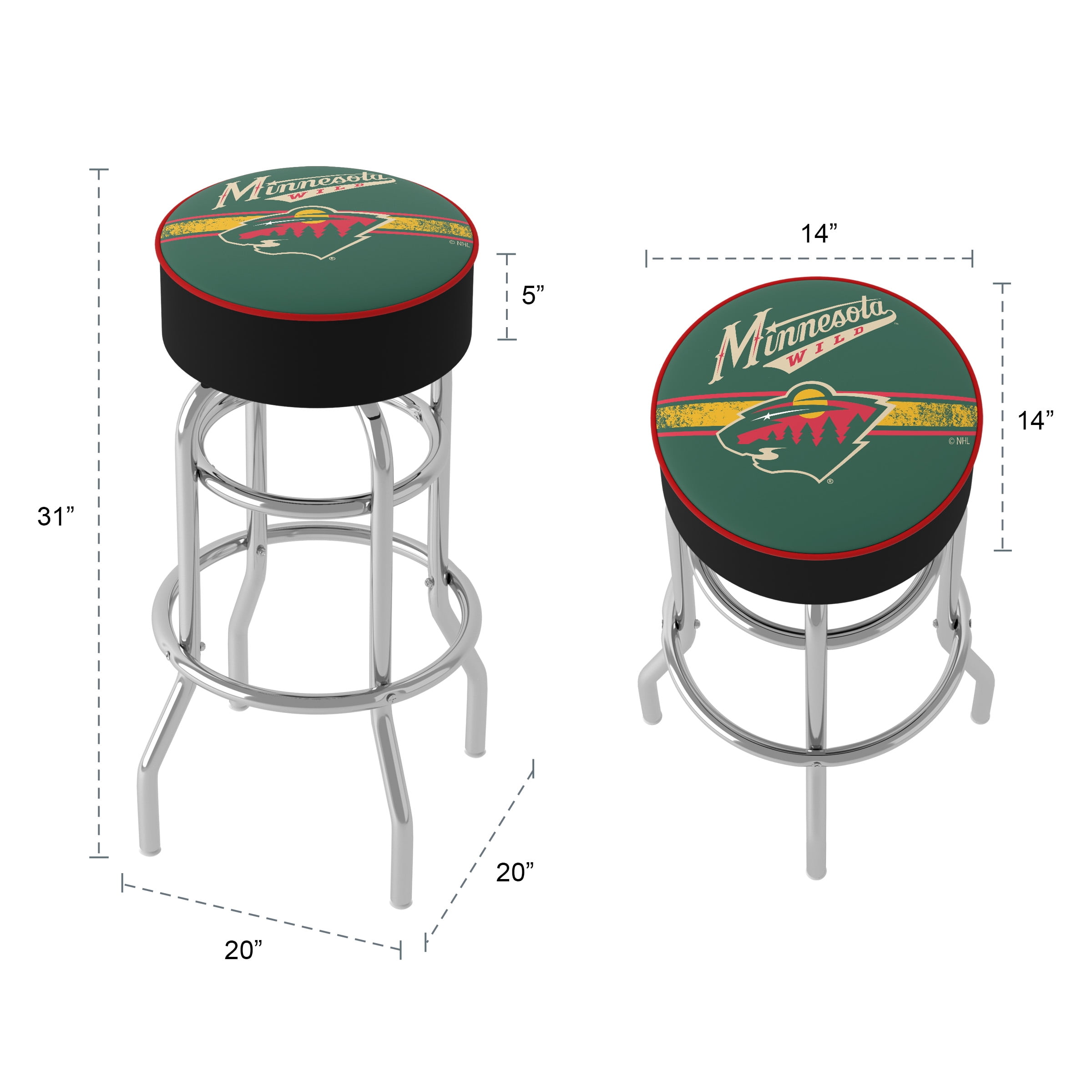 Trademark Gameroom Minnesota Wild Logo Bar Stool with Padded Seat