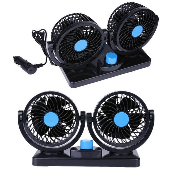 WRITWAA Durable 12V Car Fan with 360 Degree Rotation Dual Head Adjustable Speeds Low Noise for Car Use Multi Color