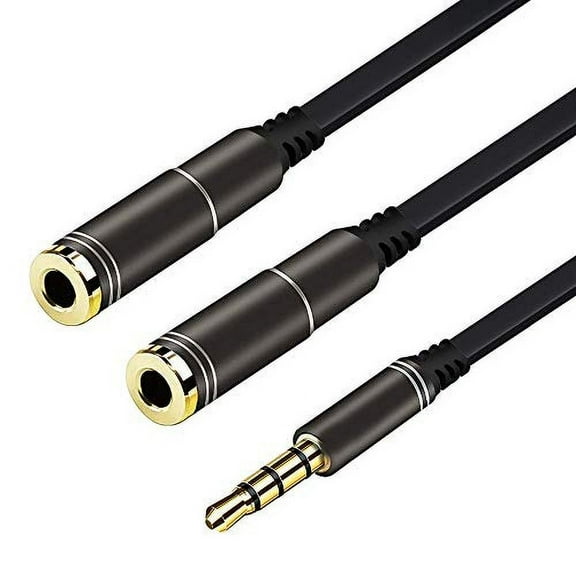 Headphone Splitter Cable, 3.5mm Audio Stereo Y Splitter Extension Cable Male to Female Dual Headphone Jack Adapter, Aluminum Connector, Black