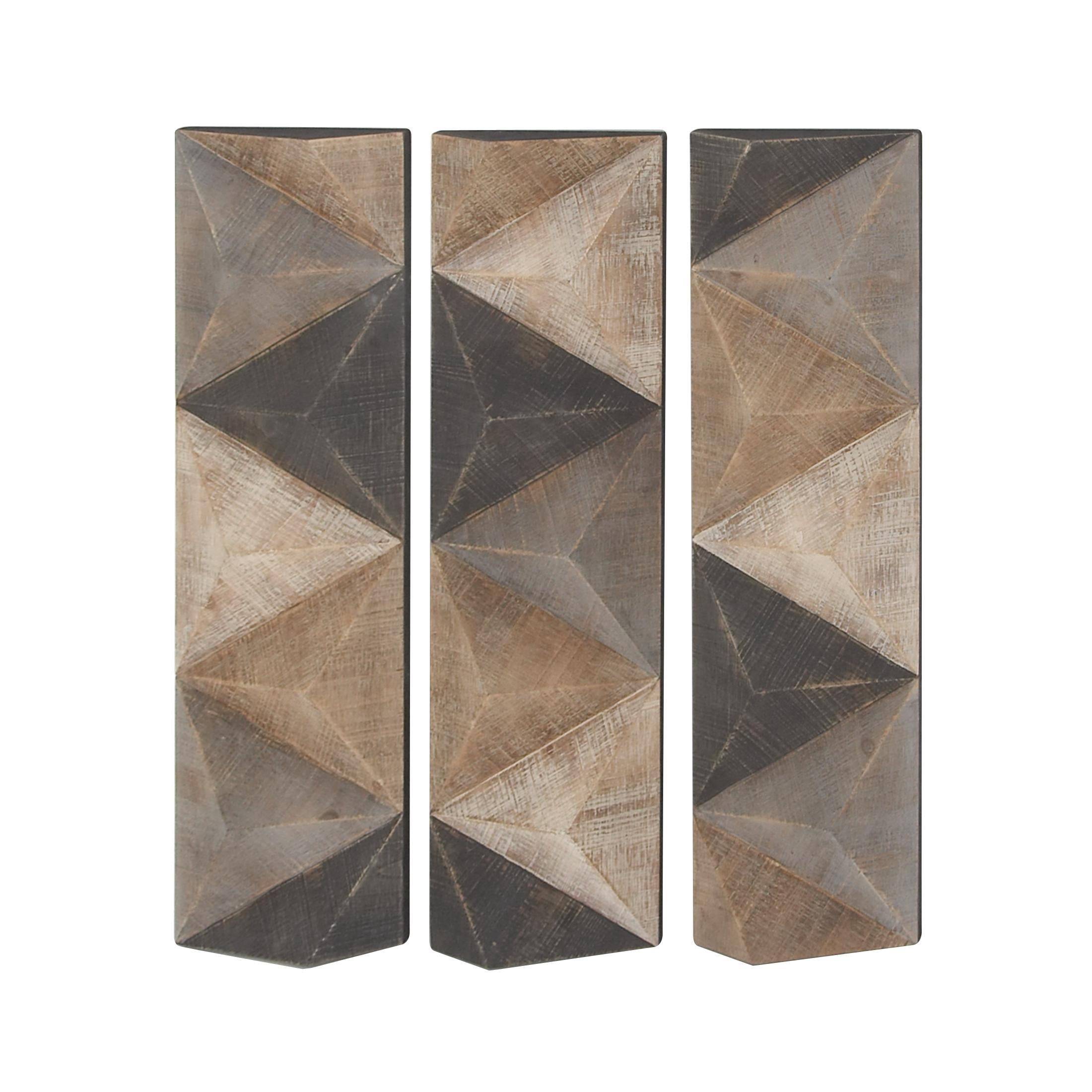 DecMode Farmhouse Carved Wood Triangle Tiles Pattern Wall Décor with Brown/Gray Finish, 11"W x 36"H