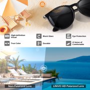 LINVO Round Polarized Black Sunglasses for Women Men UV400 Vintage Retro Trendy Style