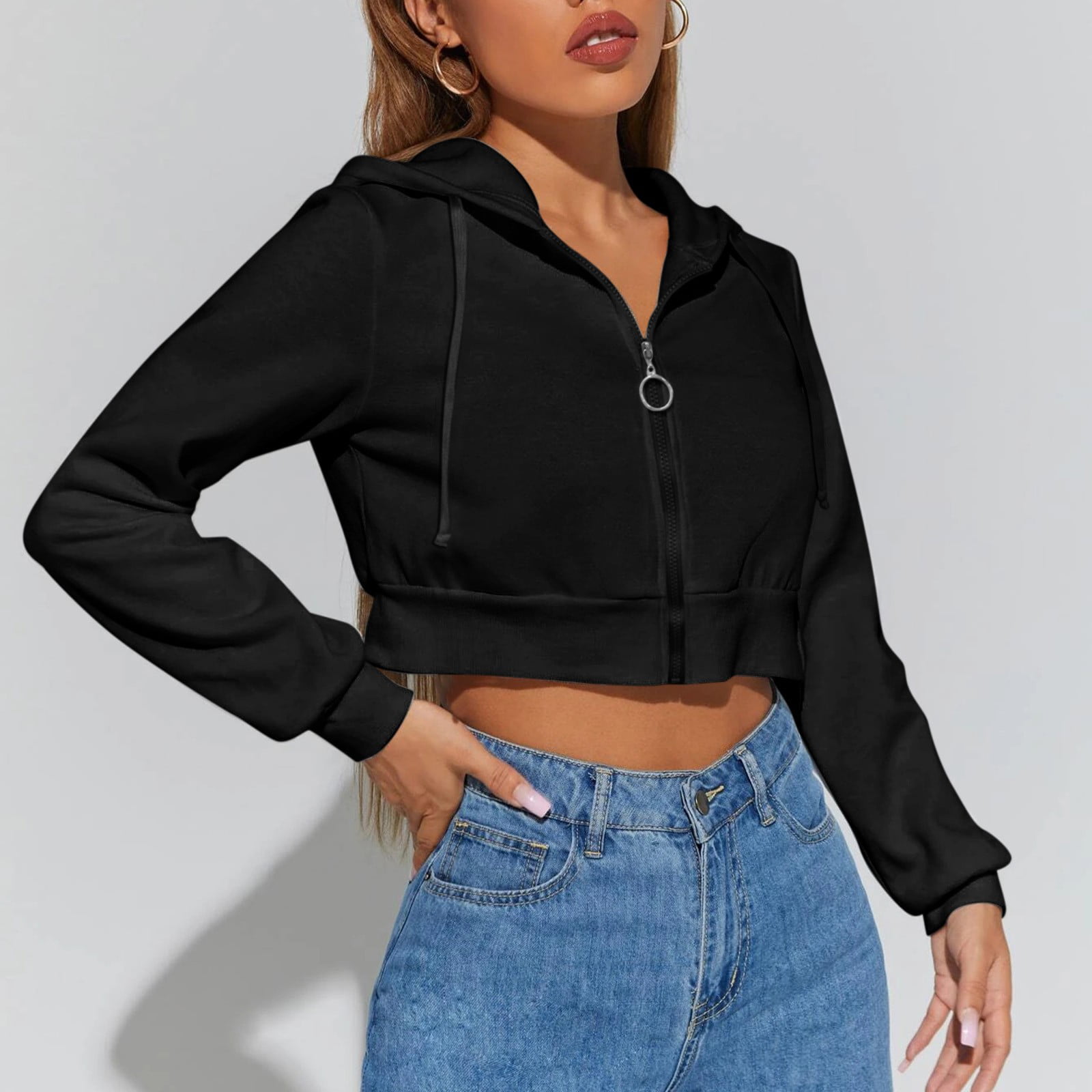 adviicd Fashion Oversized Hoodies Women's Cropped Hoodie Long Sleeves Crop  Tops with Hooded