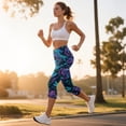 thumbnail image 3 of SCRAWLGOD Dragonfly Floral Blue Violet Women's Capri Yoga Pants with Pockets High Waisted Legging, Casual Breathable Yoga Pants with Tummy Control for Workout Running Gym, S, 3 of 7