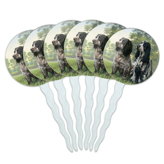 Pair of English Cocker Spaniel Dogs Cupcake Picks Toppers Decoration Set of 6