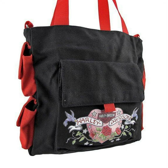 Harley-Davidson Black & Red Canvas Military Style Tote Handbag
