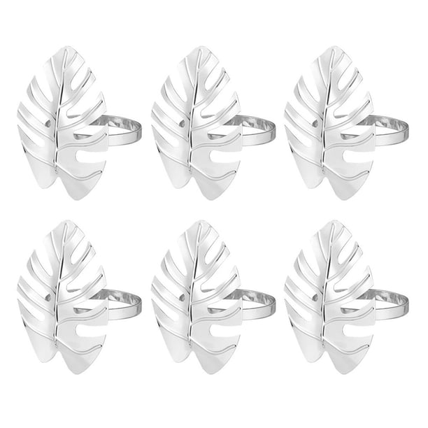 Wosthever Servilletero de 6 piezas, malla de cobre, simulación exquisita, forma de hoja chapada brillante, soporte de aniversario, accesorios Type3 NO3