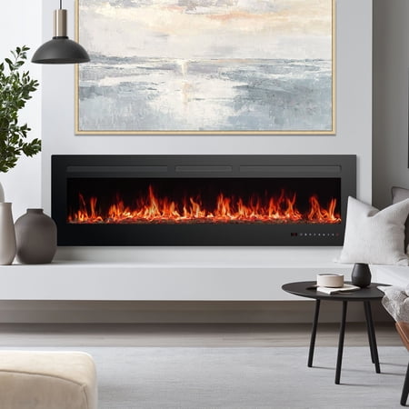 GIANNA Electric Fireplace 60 inch Recessed and Wall Mounted,Electric Fireplace Heater with Remote Control,13 Adjustable Flame Color, 12H Timer, Touch Screen