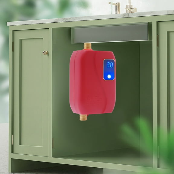 Small Electric Tankless Water Heater - 110v 3000w On-Demand Instant Hot Water Heater for Under Sink Kitchen - 4.6x2.8x6.3in RV Mini Water Heater, IPX4 Waterproof Level (Red)