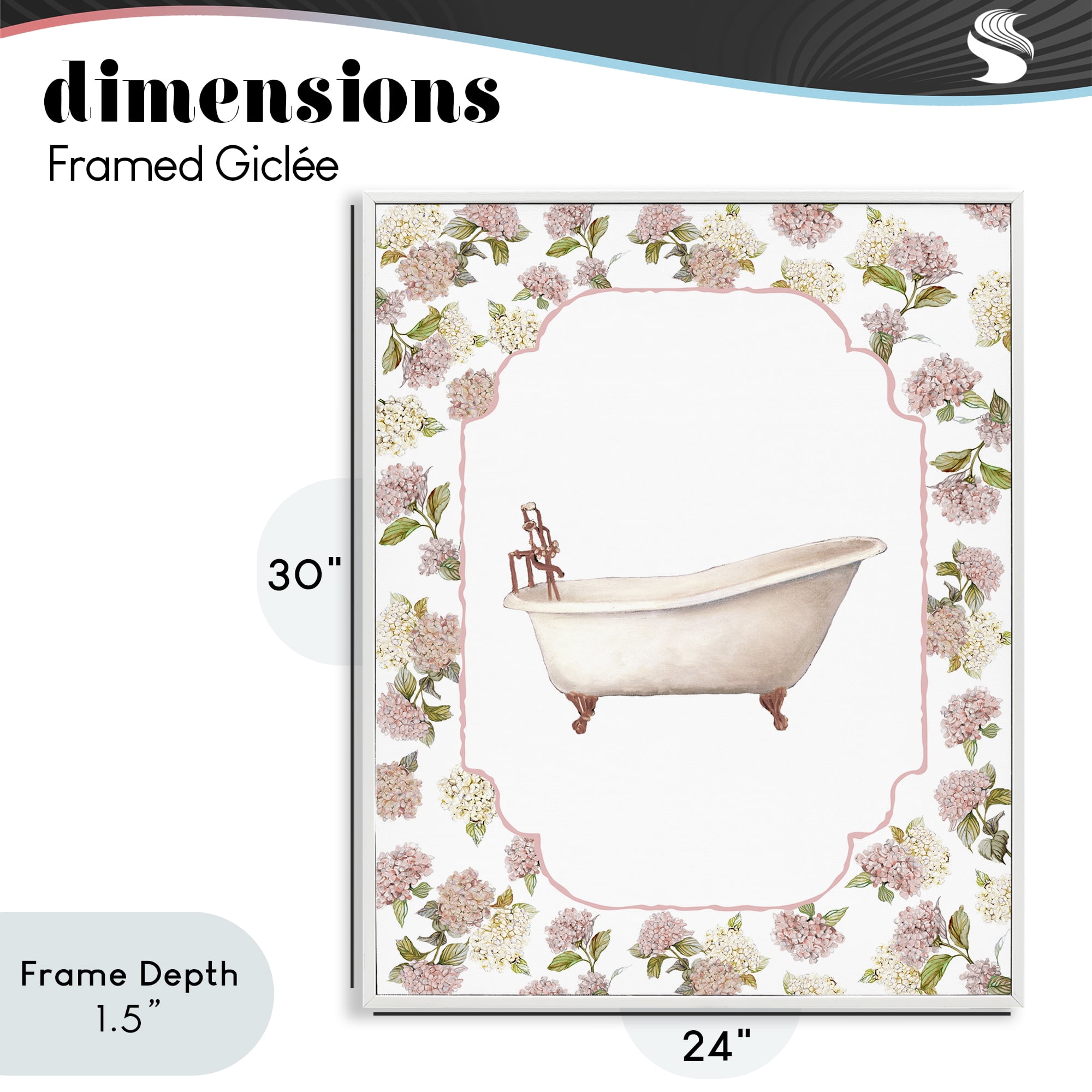 Stupell Industries Elegant Hydrangeas Bathtub White Framed Giclee Art, design by Carol Robinson