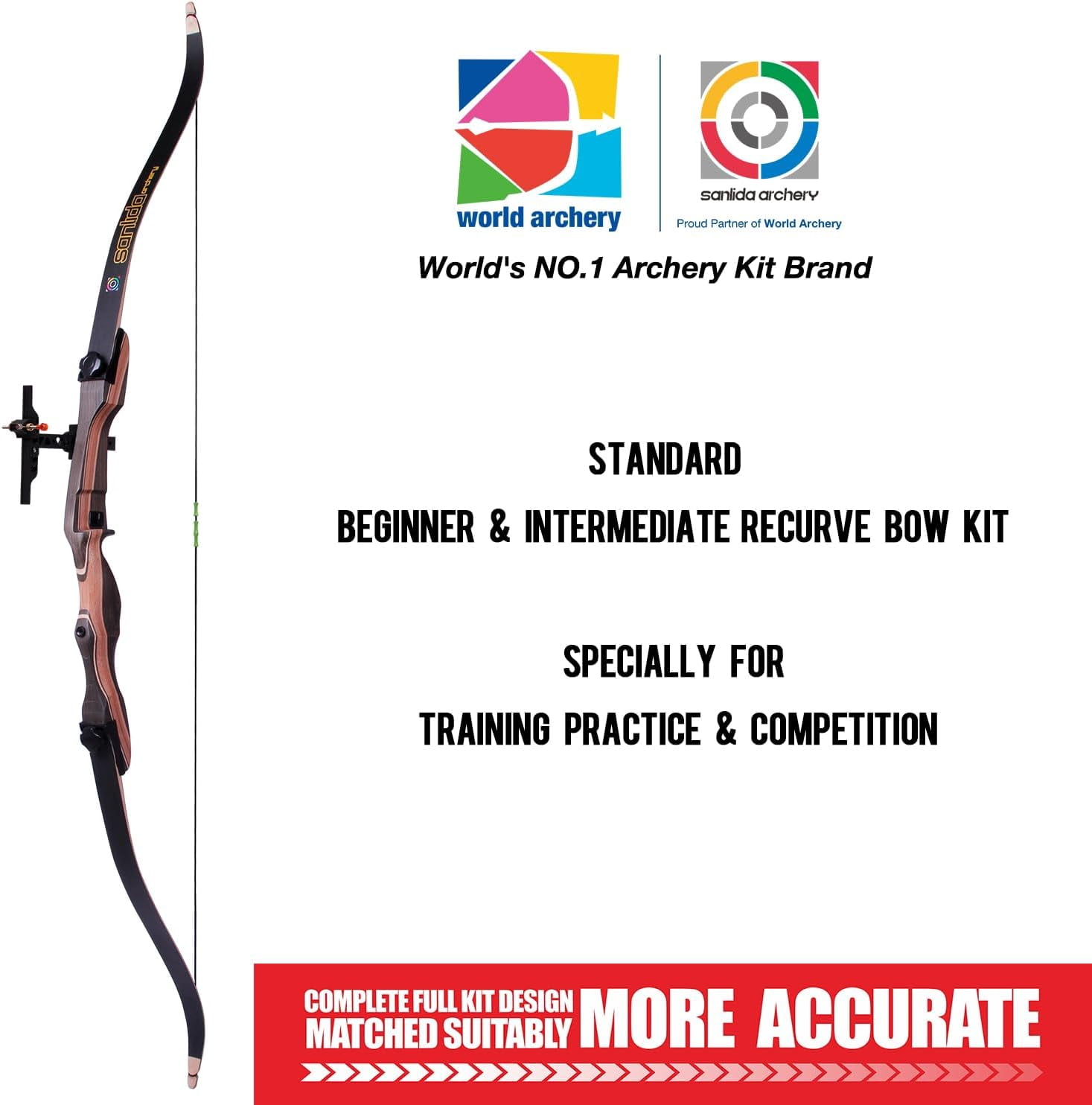 Sanlida Noble Standard Beginner & Intermediate Recurve Bow and Arrows Kit for Adult and Youth, Wooden Takedown Recurve Bow Package for Training, Practice & Competition RH Only (66", 30lbs)