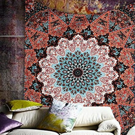 Indian Saree Cover Meigar Indian Star Mandala Psychedelic Tapestry, Hippie Bohemian Wall Hanging Tapestries, Bedspread Bedding Bed Cover, Ethnic Home Decor,Orange color ()