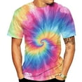 thumbnail image 2 of Men Summer Tops Men's Tie Dye Colorful T Shirt Novelty Tie Dye Style Short Sleeve Spiral Stripe Print Oversized Tee Shirt Mens Workout Tops plus Size Bedroom M Scrub Mens Summer Men Shirts Blue 3XL, 2 of 4