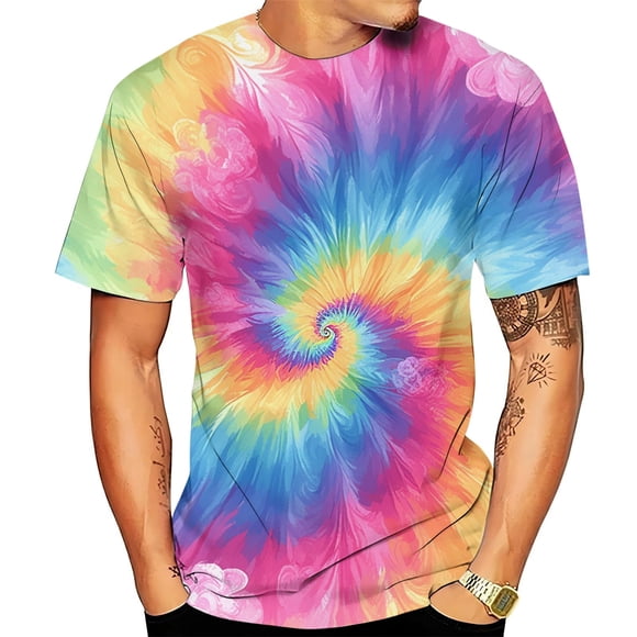 Men's Tie Dye Colorful T Shirt Novelty Short Sleeve Spiral Stripe Print for Comfortable Casual Wear