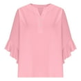 thumbnail image 5 of Tumotour Summer Tops For Women V Neck Tops Dressy Button Casual 3/4 Tiered Lace Bell Sleeve Work Blouses Solid-Color Loose Shirts Solid Color Cute Tshirts, 5 of 6