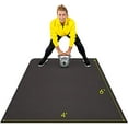 thumbnail image 1 of Large Exercise Mat 6' x 4' x 7mm | Ultra-Durable Non-Slip Rubber Workout Mat for Home Gym Flooring | Ideal for Cardio, Fitness, Plyo, MMA and Yoga | Jump Rope and Storage Bag Included - Black, 1 of 5