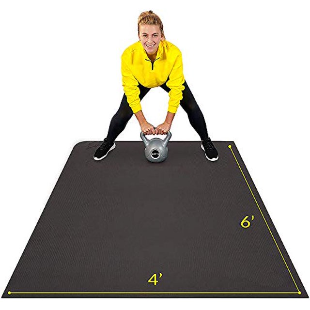 Large Exercise Mat 6' x 4' x 7mm | Ultra-Durable Non-Slip Rubber Workout Mat for Home Gym Flooring | Ideal for Cardio, Fitness, Plyo, MMA and Yoga | Jump Rope and Storage Bag Included - Black