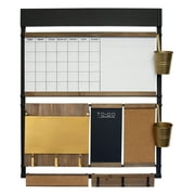 Stratton Home Decor Susan Wall Organizer - Functional Decor Piece with Calendar, Chalkboard, Corkboard and Key Hook Sections - Large Command Center for Living Room, Kitchen, Dining Room, Study