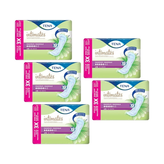 Tena Intimates Incontinence Pads Maximum Absorbency, 56 Count - Pack of 5