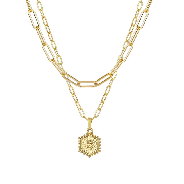 Xihbxyly Collar Chapado En Oro, Elegante Colgante con Inicial En Capas, Cadena con Diseño Hexagonal, Longitudes Ajustables para Un Estilo Versátil, Un Regalo Especial para Mujer, Perfecto para Ocasio